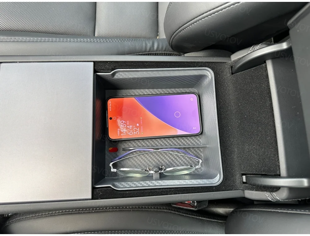 Mittelkonsolen-Organizer-Ablage für Tesla Model 3 YL Y Juniper 2026 2025 Mittelkonsole Aufkleber Armlehnen-Aufbewahrungsbox – Detail 14