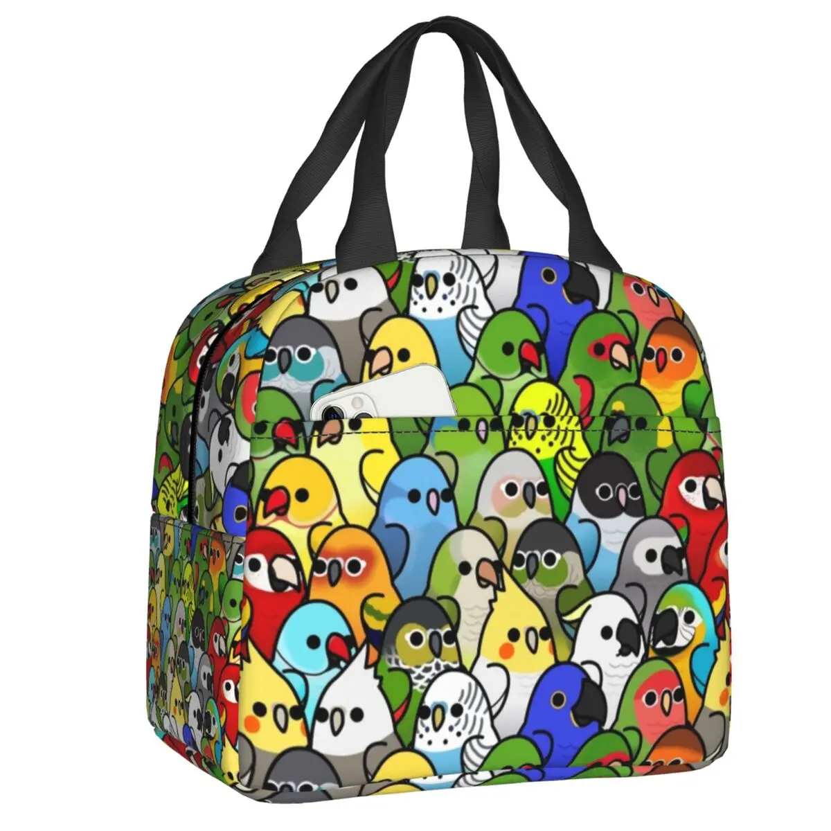 

Многоразовые ланч-боксы с изображением попугаев и неразлучников для женщин, герметичные термосумки-холодильники для еды, изолированные сумки для офиса и работы