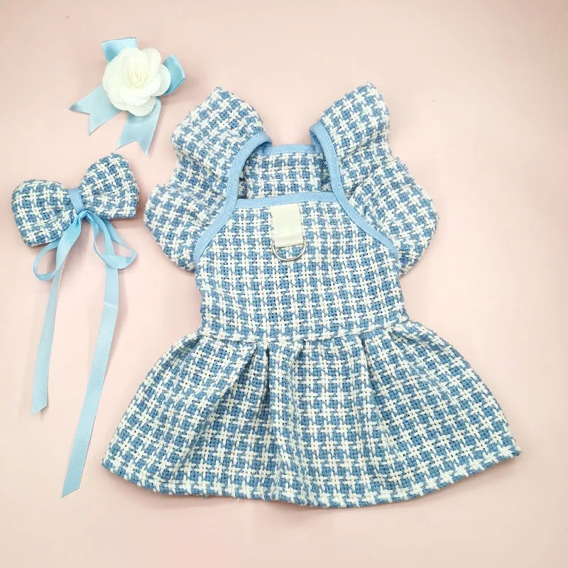 Pet Woolen Dress Bow Skirt Flower Dog Cat Clothing Cute Plaid Skirt Pet Supplies Dog Dresses for Small Dogs  Puppy Clothes Skirt