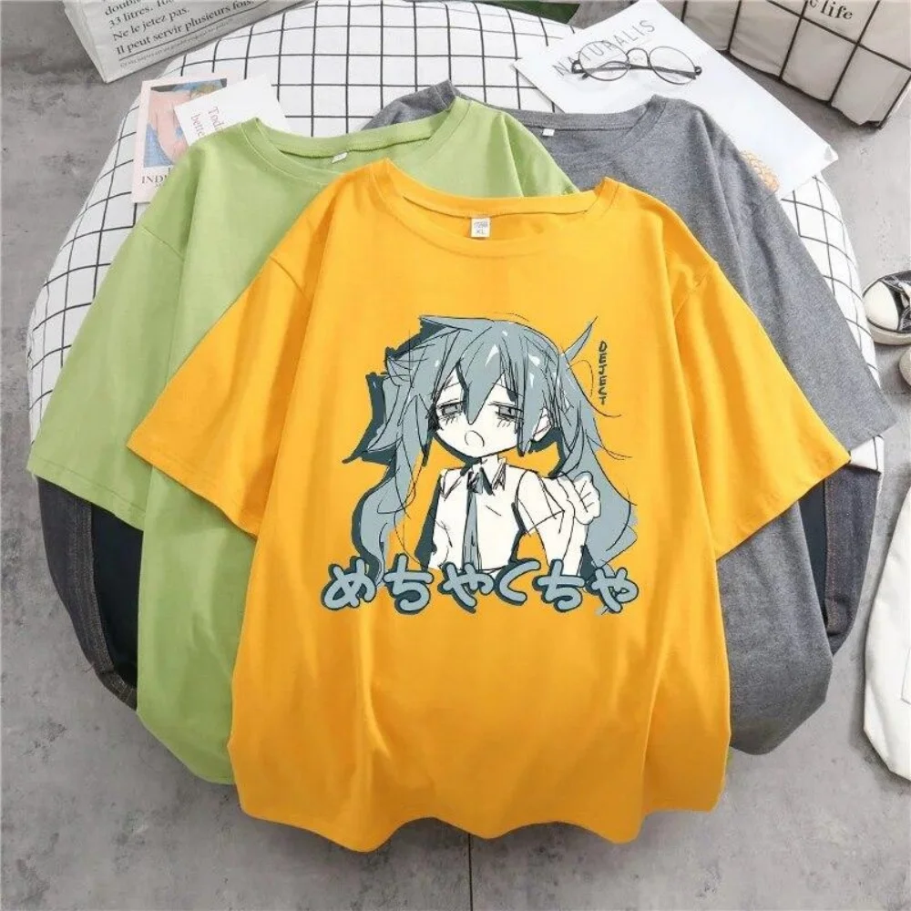 유니섹스 의류 일본 Y2K 애니메이션 여성 티셔츠 코튼 루즈 스트리트 캐주얼 티셔츠 빅 사이즈 반팔 힙합 하라주쿠 탑