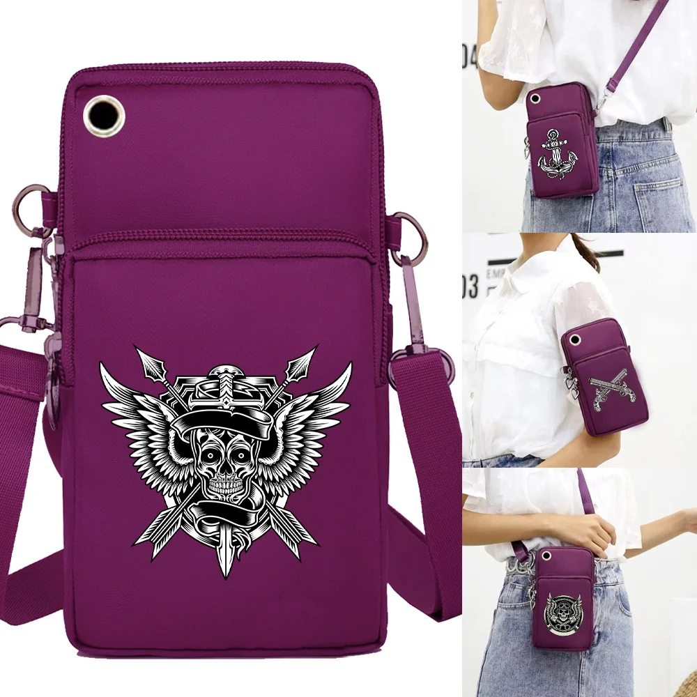 Unisex Mobile Phone Bags Waterproof Case for Huawei Xiaomi IPhone Shoulder Satchels Women Purses Pouch Skull Series Wrist Pack