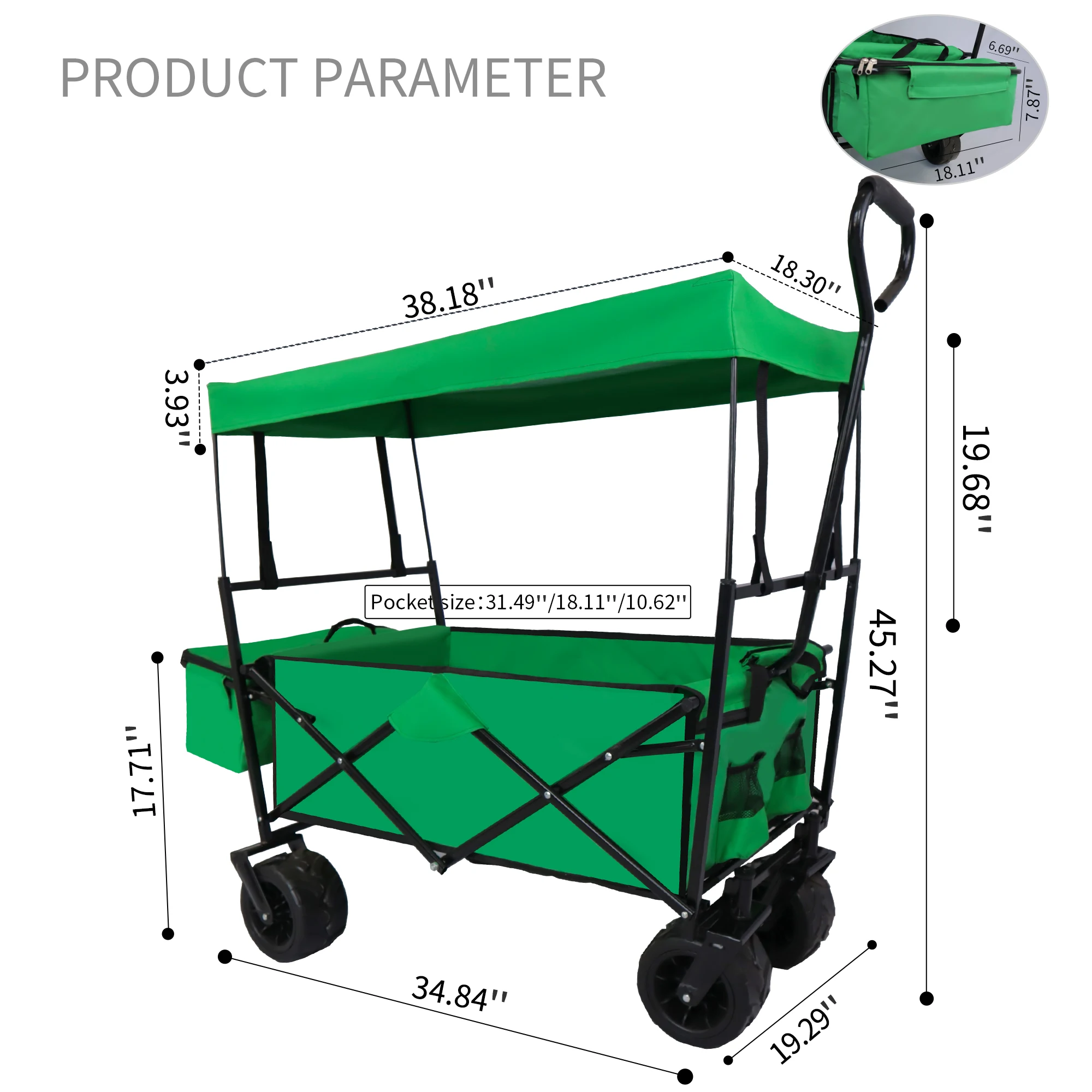 Metal Steel  Beach Trolley Hand Carts Wagon Cart Wide Wheel Folding Camping Wagon