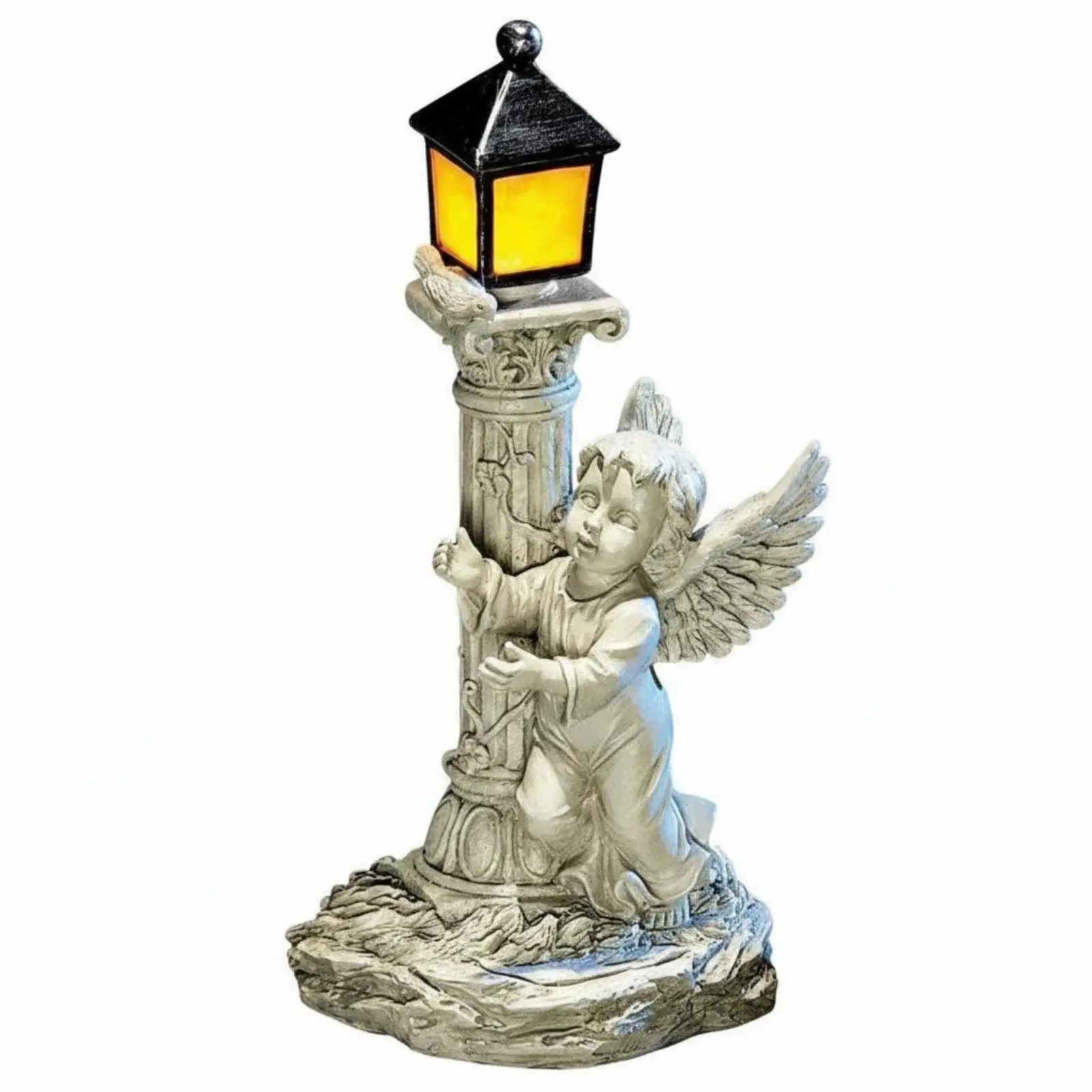 Roman Pillar Angel Statue Automatic Dusk to Dawn Lighting for Patio