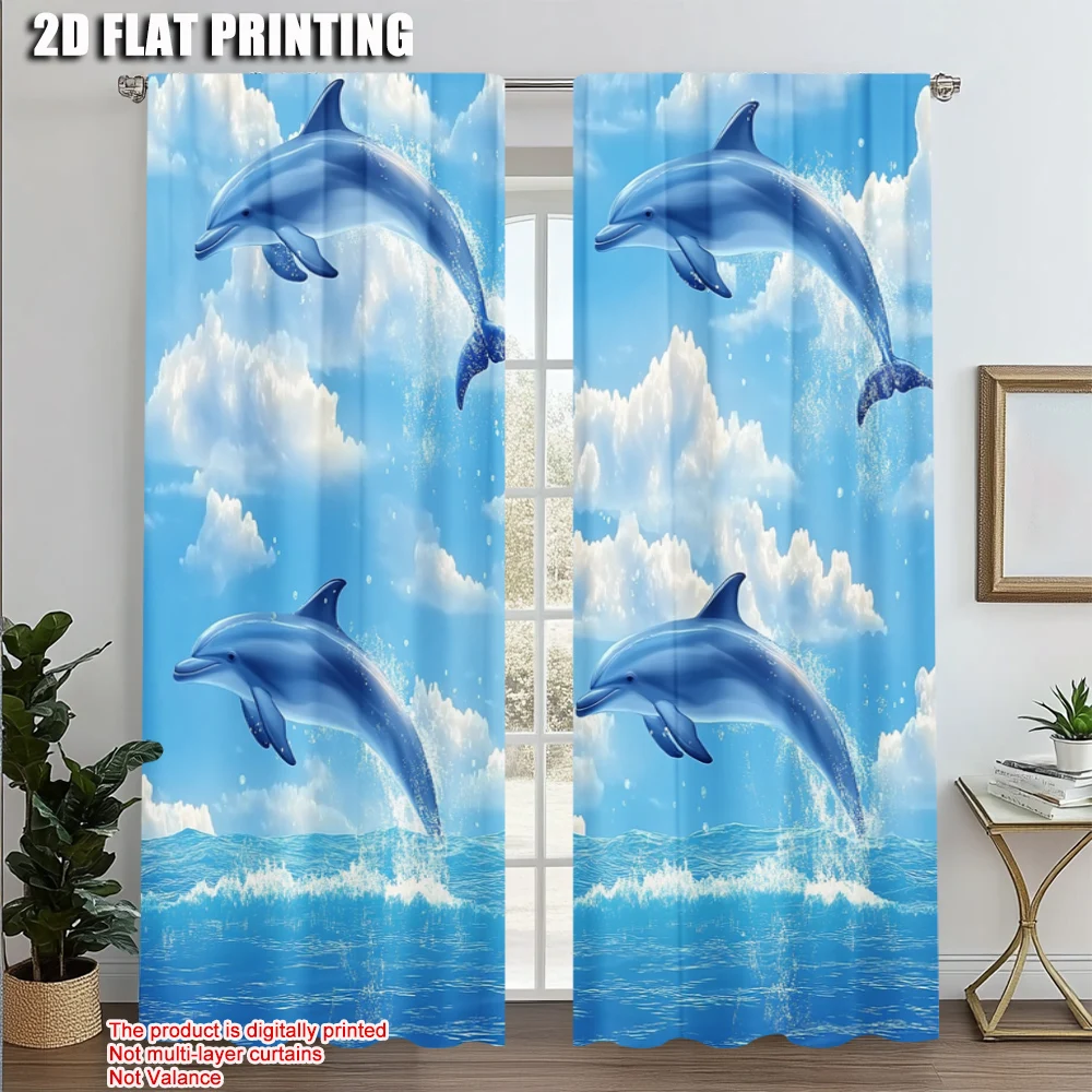 

2pcs, Window Curtain 2D print dolphin Polyester Woven (without rod) Outdoor Decorations Use for Living Room, Bedroom, Office -