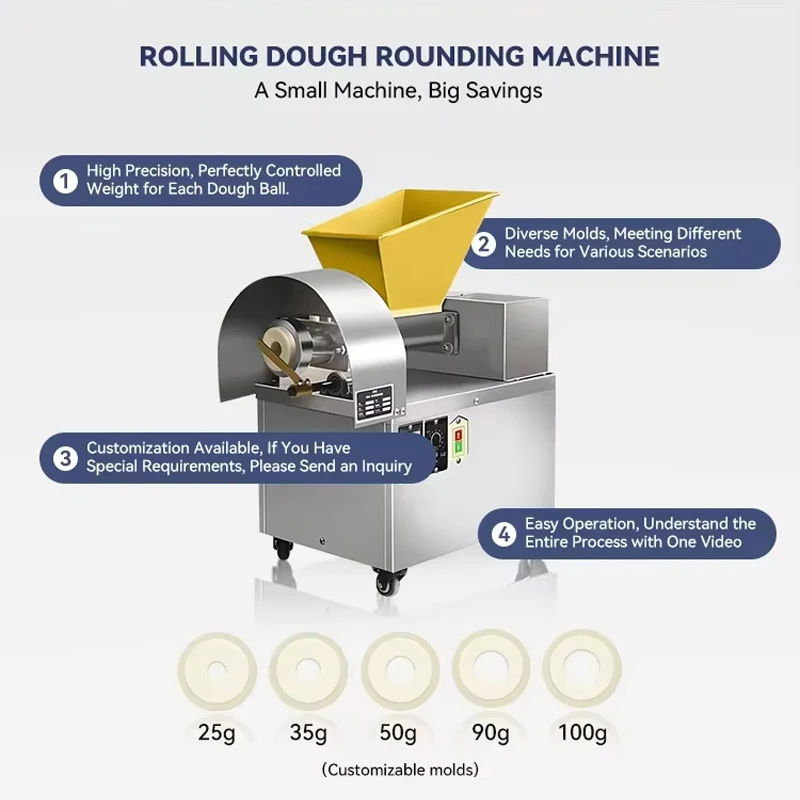 

Dough Divider Machine Fully Automatic Commercial Small Size Dough Machine Quantitative Rolling Electric Dough Cutting Machine