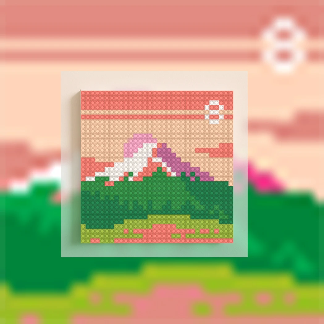 

Japanese Travel Fuji Mount Landscape Poster Fuji Mountain Wall Art Decor MOC Building Blocks Mosaic Pixel Art Brick Painting