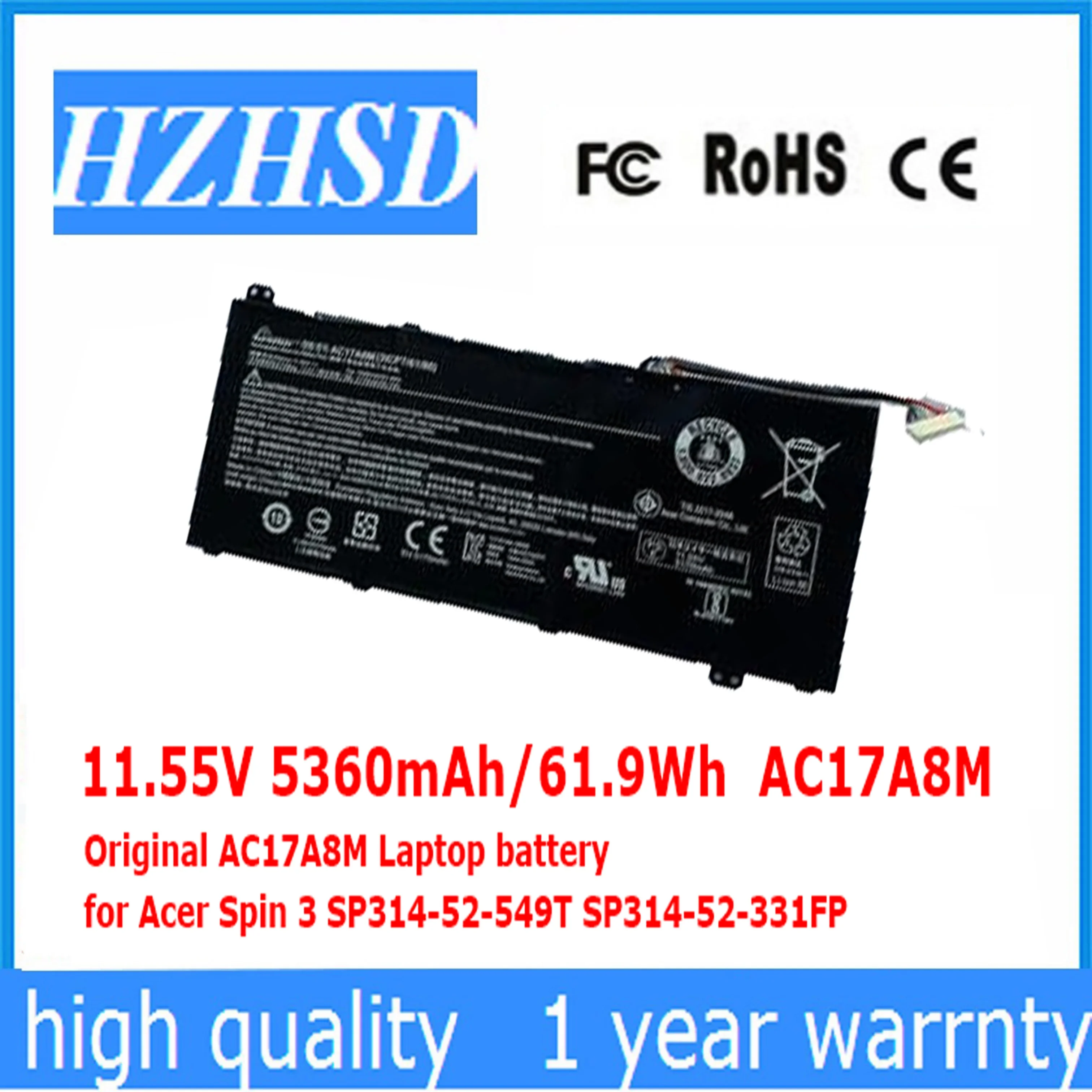 

11.55V 5360mAh/61.9Wh Original AC17A8M Laptop battery for Acer Spin 3 SP314-52-549T SP314-52-331FP