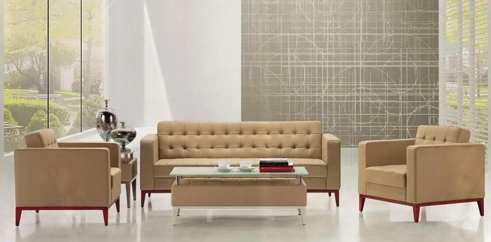 Furnitur komersial kantor mewah set Sofa 3 tempat duduk kulit desain baru Modern Sofa kantor