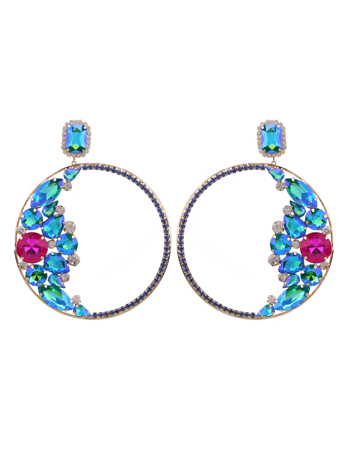 Big Rhinestone Women Earrings Jewelry Crystal Stone Pendant Geometric Drop Dangle Earrings Finger Rings Set Fashion Jewelry Gift