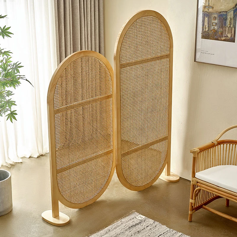 Japanese-style solid wood rattan screen household home floor-to-ceiling movable seat screen B & B hotel entrance design partitio