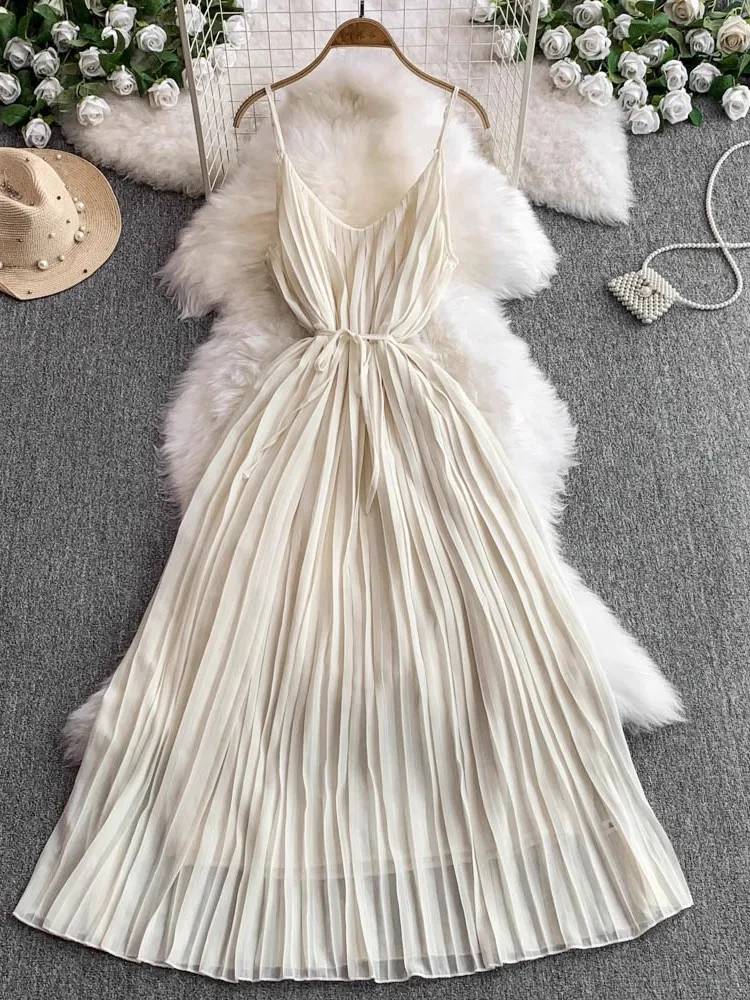 Women White Spaghetti Strap Dress Sexy V-neck Backless Loose A-line Party Dress Summer Boho Vacation Beach Sundress