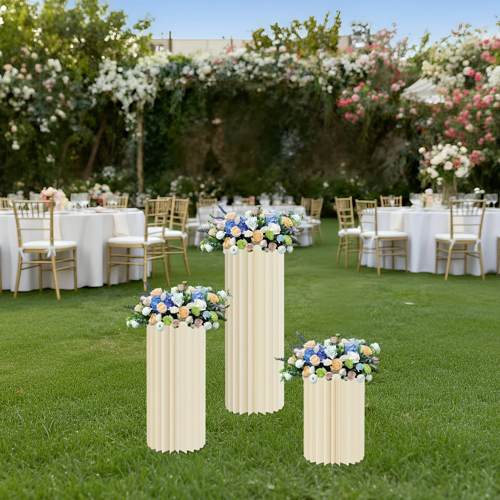 

Набор из 3-х цилиндрических подставок для вечеринок, складные картонные подставки для центральных элементов декора, круглые подставки-пьедесталы для тортов на стол