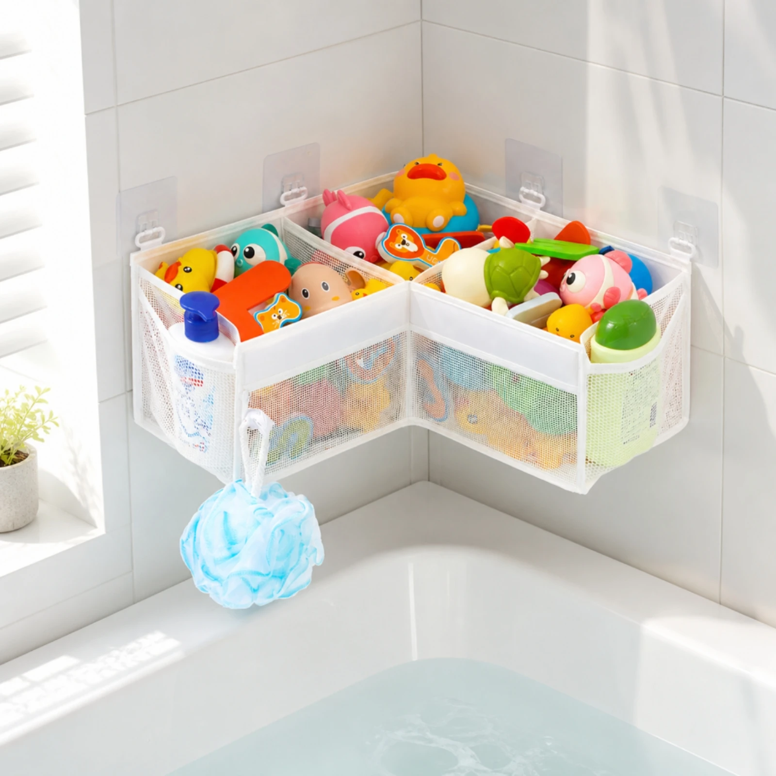 Mesh Storage Organizer Lightweight Polyester Mesh Bath Toy Organizer for Parents, Bathtub Organization, Family Bathrooms