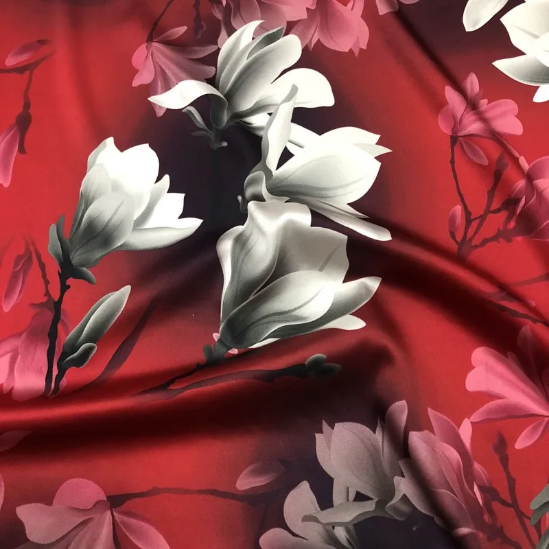 Abito cheongsam in tessuto 19momme in raso di seta elasticizzato magnolia verniciato a spruzzo estivo 2 colori