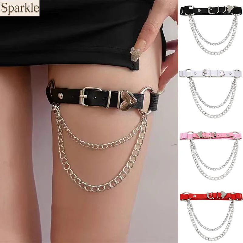 

Punk Gothic Heart Chain Leather Thigh Harness Adjustable Irregular Thigh Band Layered Chains Edgy Body Jewelry Thigh Chain Women