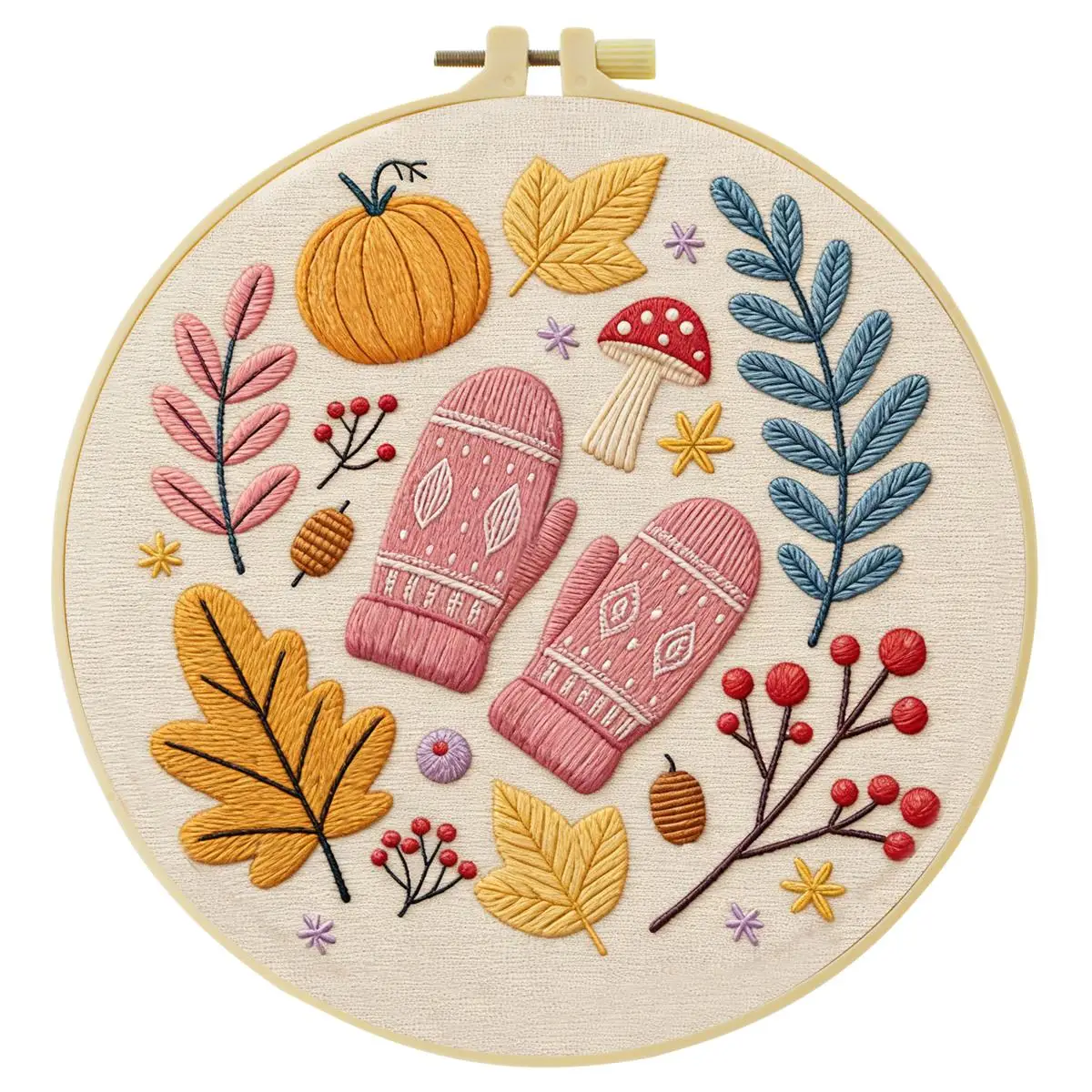 1 Stück 20X20CM/15X15CM 7,87/6,3 Zoll Herbst-Stickerei-Starter-Kit DIY-Kit DIY-Stickerei-Set Handarbeiten Malerei Nähen Kunst – Detail 4