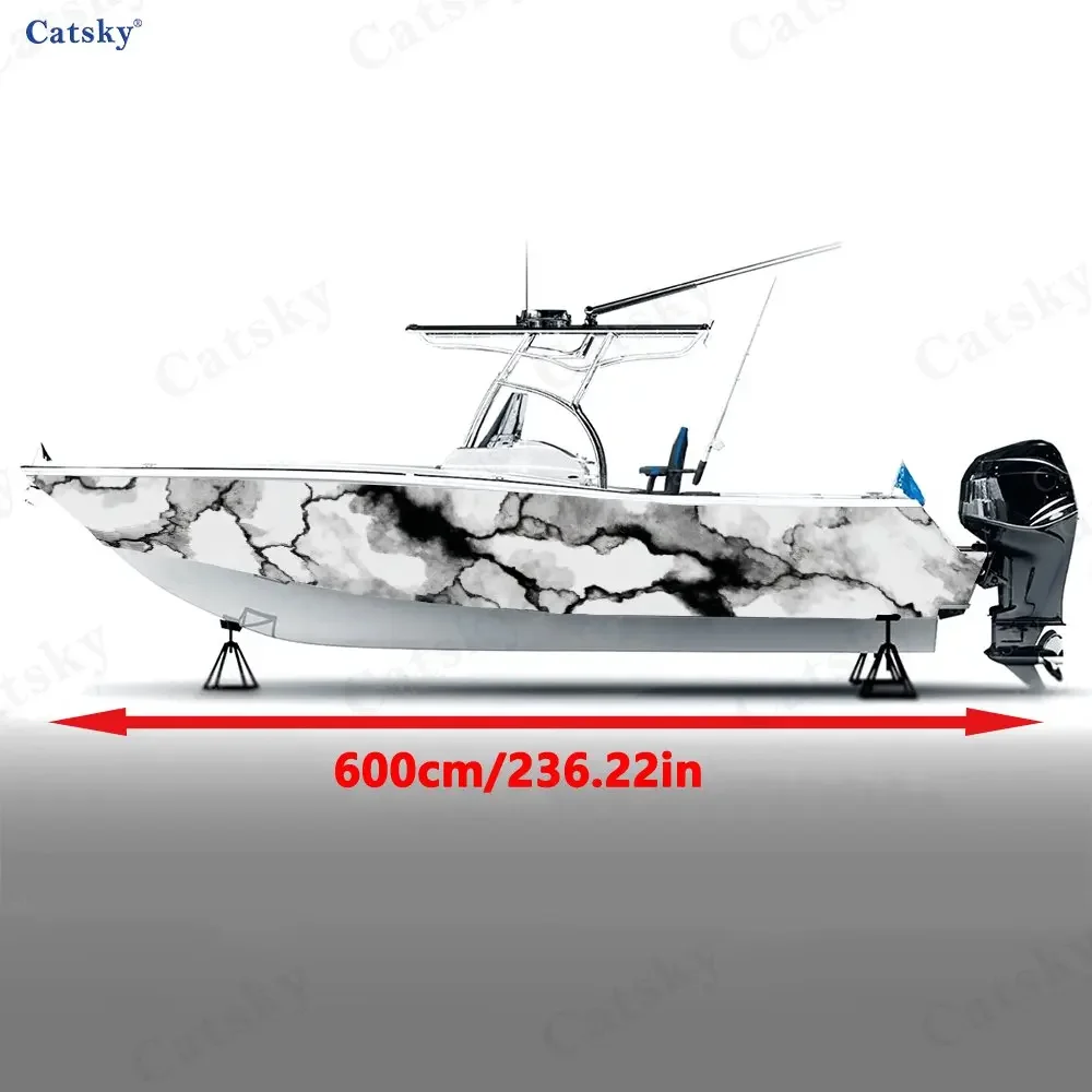 2Pcs Monochrome Crackle Boat Stickers, PVC Waterproof Durable Vinyl Wrap Decals for Fishing Boats, Durable and Stylish Design