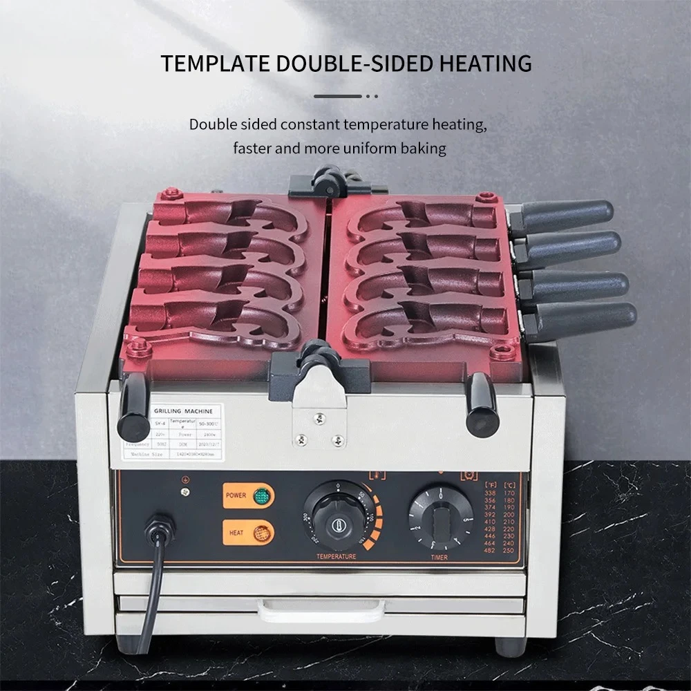 XEOLEO Electric Shark Shape Waffle Maker 4PCS Non-stick Taiyaki Ice Cream Machine