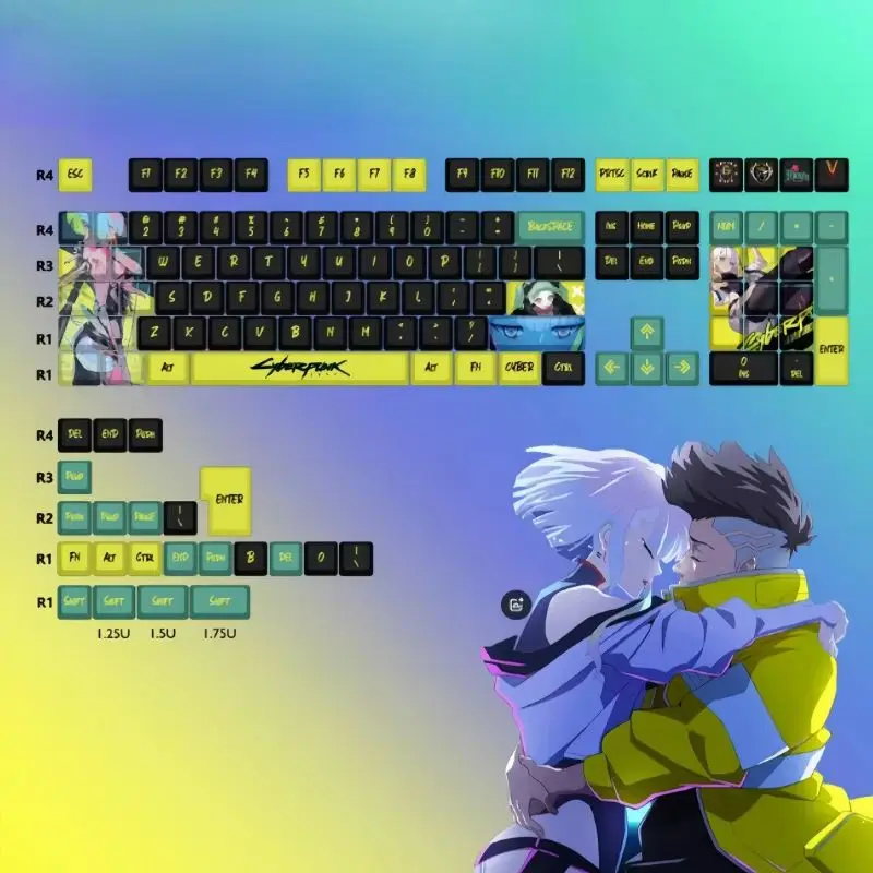 

Cyberpunk Theme Anime Keycaps 124 Keys Cherry Profile Mechanical Keyboard Pbt Custom Keycaps Gaming Keyboard accessories gifts