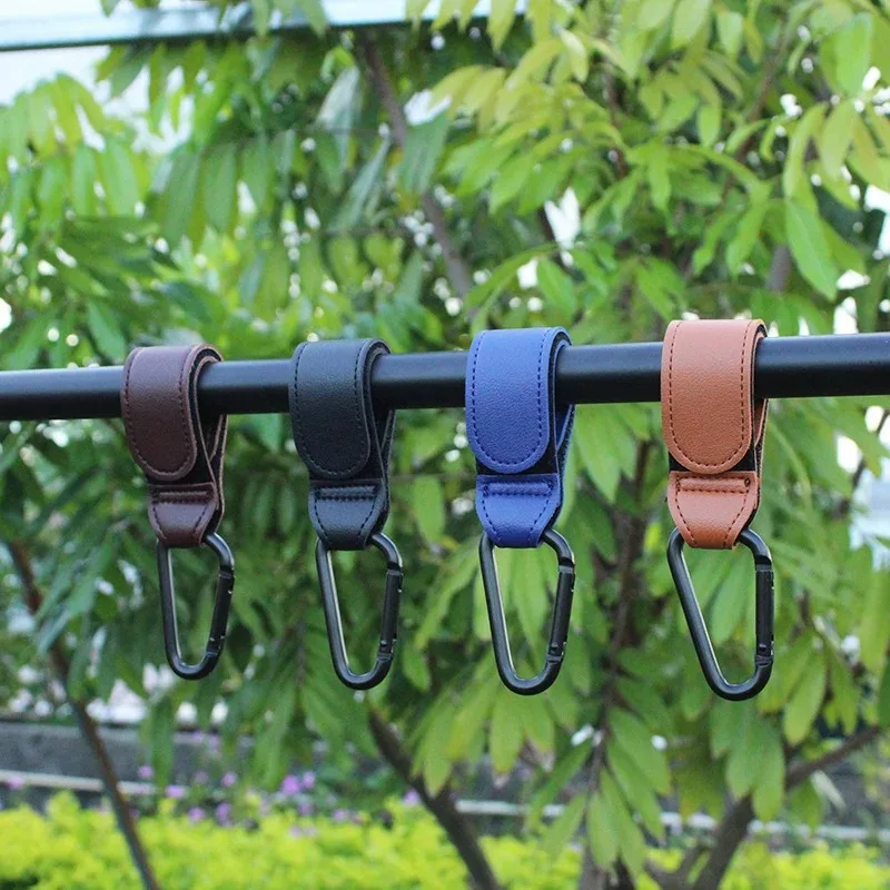 

1/4Pcs Leather Cart Hooks Baby Stroller Hook PU Adjustable Pram Hook Organizer Diaper Bag Hanger Children Travel Accessories