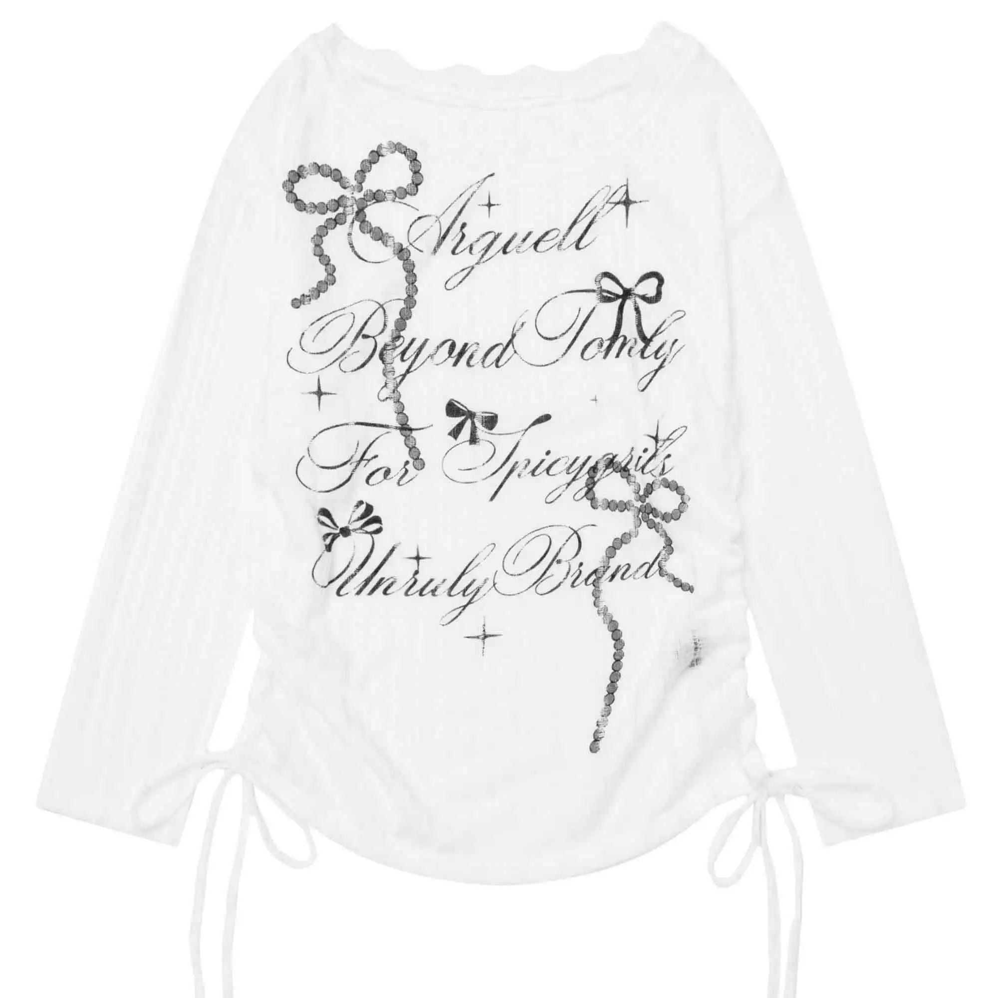 

Onalippa Spicy Girl Style Bow American Printed Long Sleeved Cover Shirt T-shirt Sunscreen Summer Slimming Loose Temperament Top