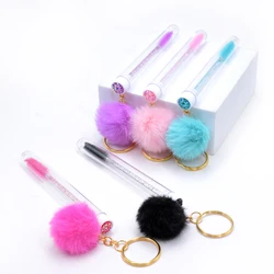 5pcs Gold Keychain Eyelash Brush Tubes With Fluffy Fur Balls Eyebrow Comb Microbrush Lash Extension Mascara Wands Makeup Tool