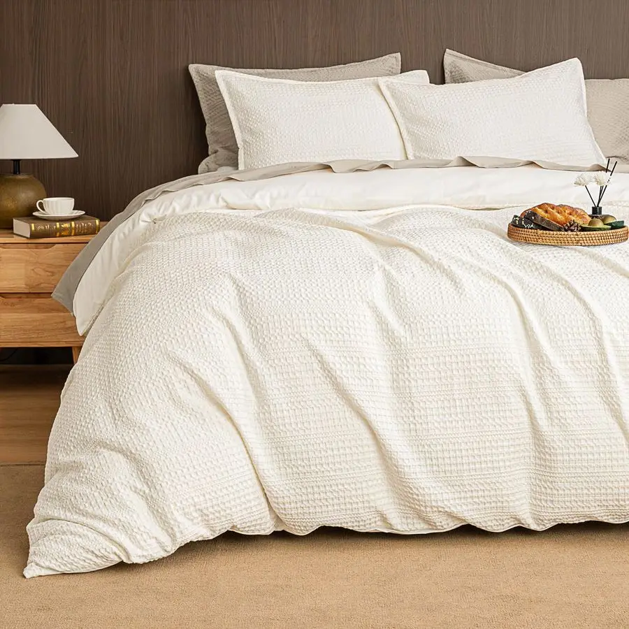 

Soft Waffle Duvet Cover Queen Size Luxury Textured No Snagging Waffle Weave Comforter Duvet Cover90x90 with 2 Pillow Shams, 3 Pi