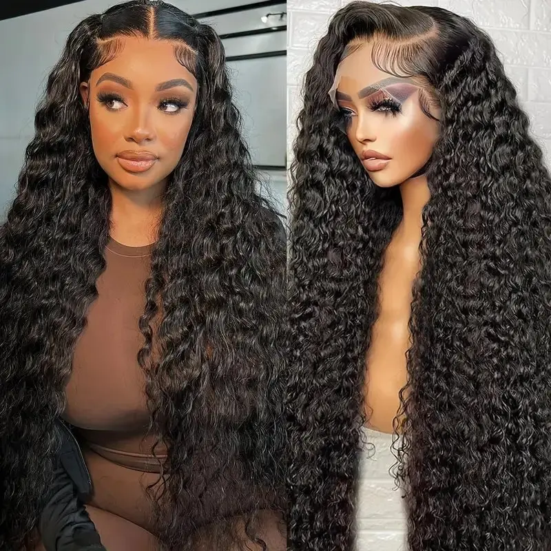 150% Natural Black 24 40 Inches 5x5 Curly Glueless Deep Wave 13x4 Lace Front Frontal Wig For Women Full Brazilian Human Hair Wig