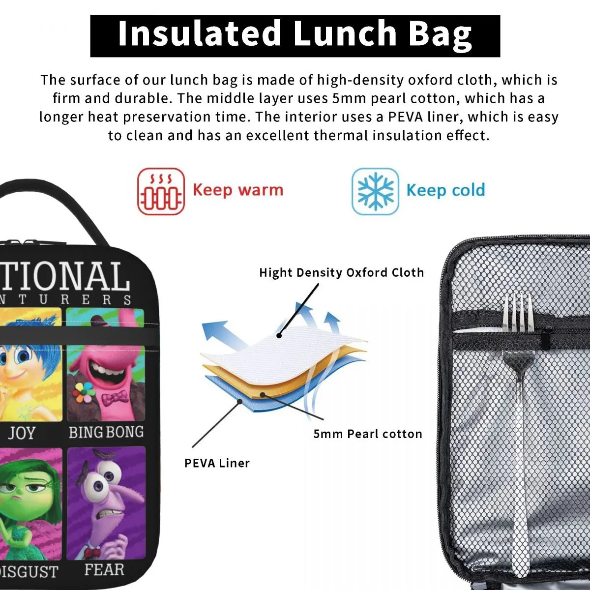 Lunch Box Inside Out 2 Cast Out Cartoon Anime Product Storage Food Box INS Trendy Cooler Thermal Lunch Box For School