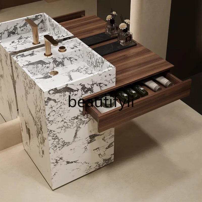 

Villa travertine rock slab column basin wash basin, hand pool, bathroom cabinetEsmt163