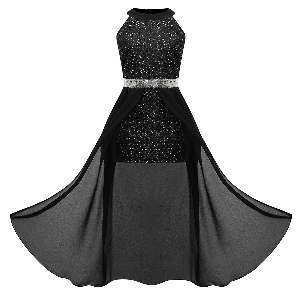 Black Evening Dress Teenage Girls\' Party Sequins, Light Luxury High-End Feeling Waist Cinching Dress