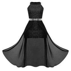 Black Evening Dress Teenage Girls' Party Sequins, Light Luxury High-End Feeling Waist Cinching Dress