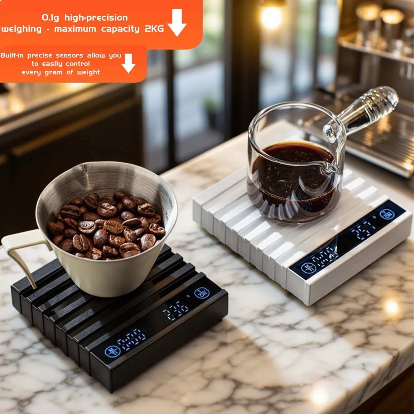 

0.1g High Precision Coffee Scale Automatic Timing Function Rechargeable 2kg Mini Scale for Espresso and Hand-Poured Coffee