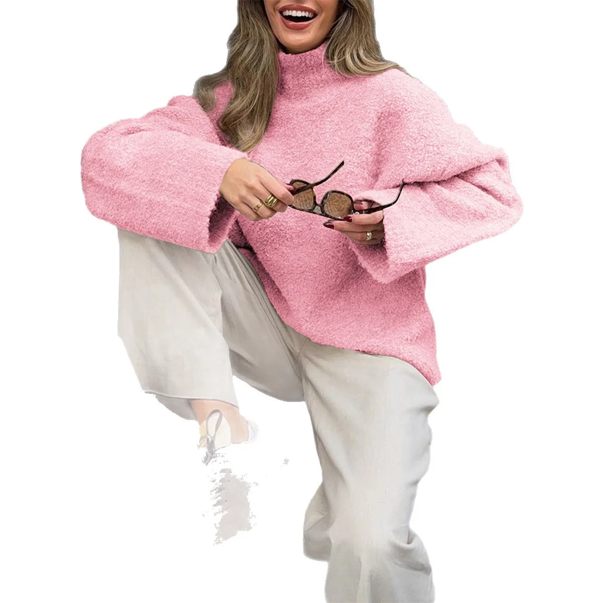 

Свитер женский вязаный топ пуловер водолазка джемперы плотный трикотаж уличная одежда винтажные вязаные топы осень зима 2025