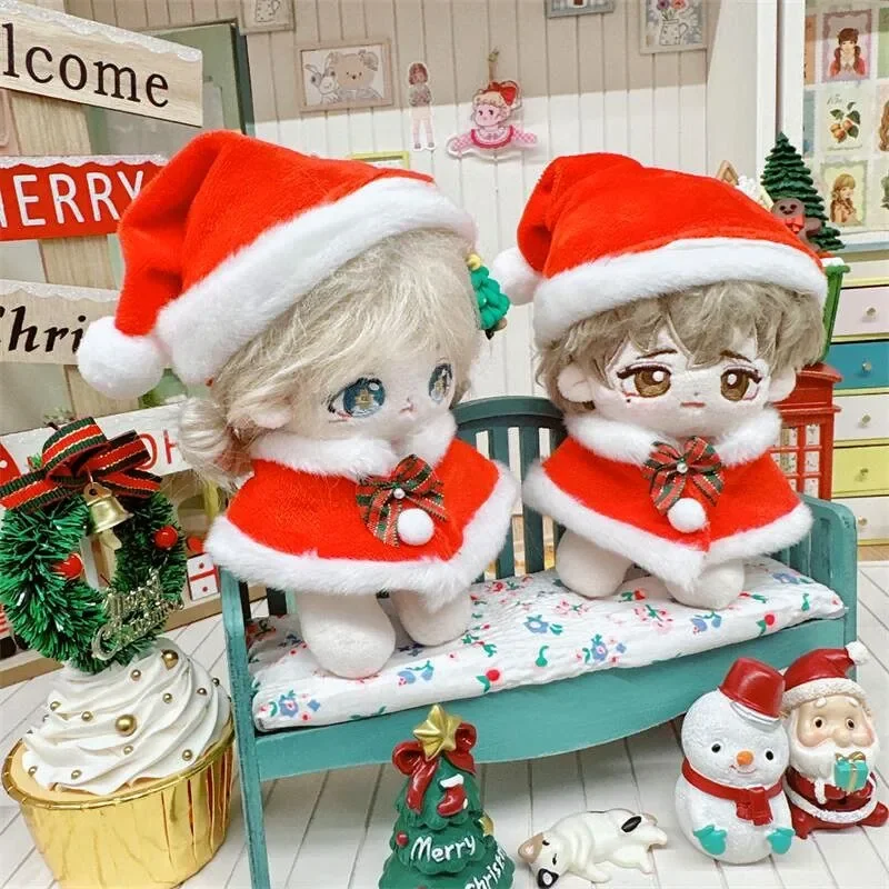 10cm Doll Clothes Plush Christmas Hat +Cape Dress Up Doll Accessories Changing Dressing Game Fans Gift Toys in Stock
