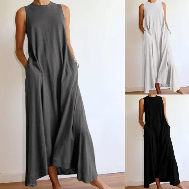 

Hot Selling Large Size 2023 Summer Hit Solid Knit Round Neck Dress for Women