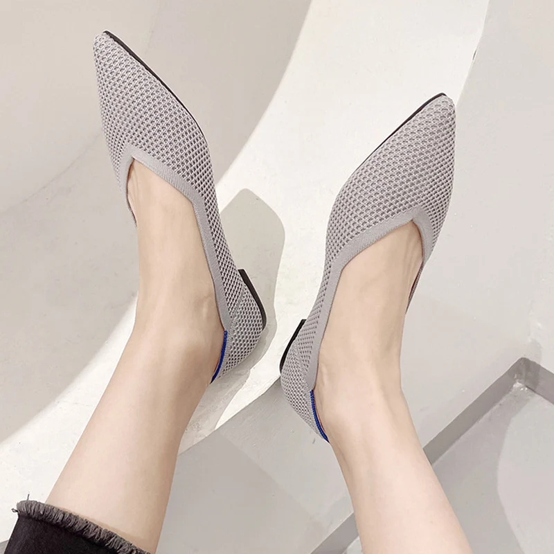 Fashion Flat Shoes 2023 New Elastic Women\'s Shoes Pointed Leisure Breathable Non slip Rubber Soles Spring and Autumn Shoes