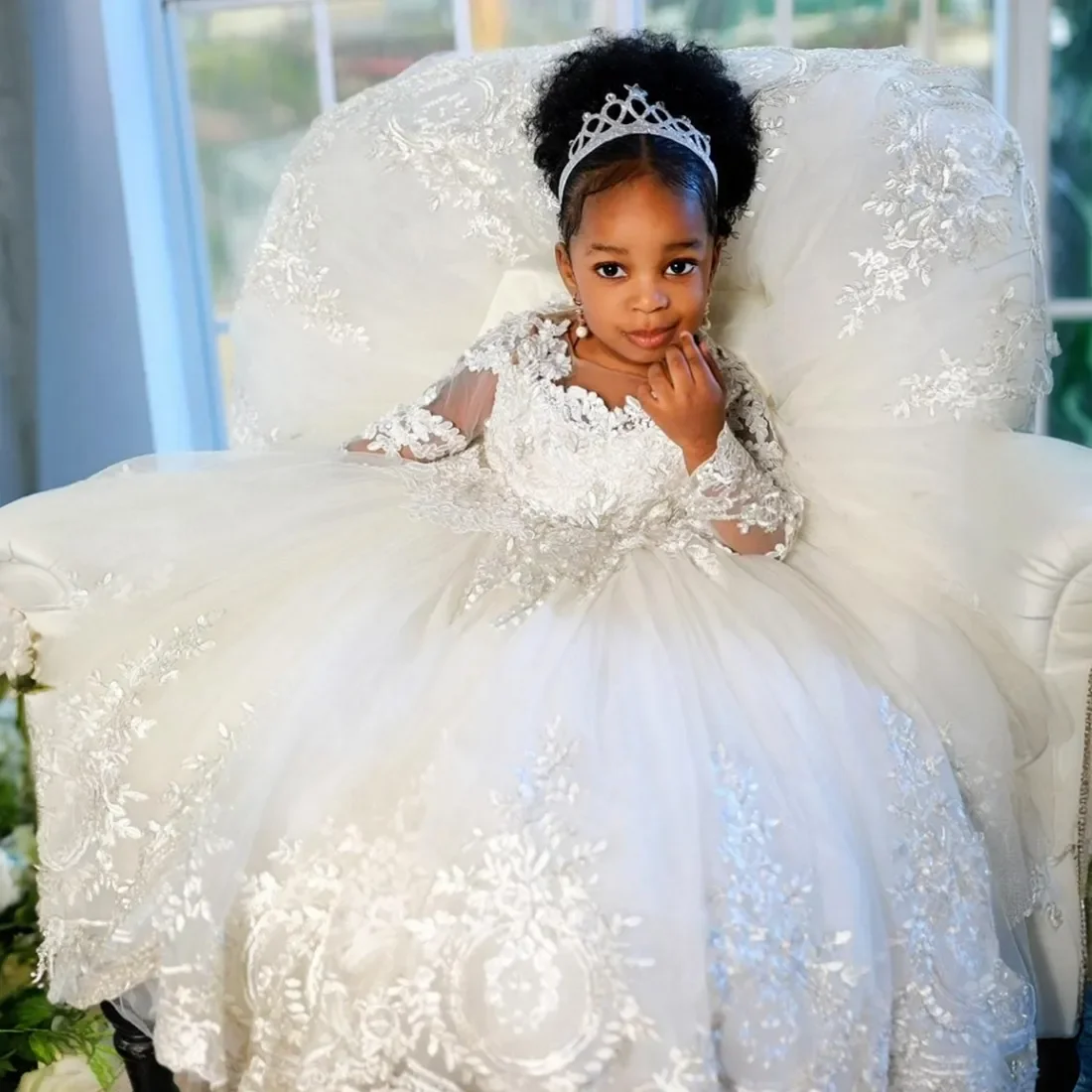 Abiti da ragazza di fiori per matrimoni abito da ballo bambini abbigliamento formale Appliques di pizzo Tutu vestito da compleanno ragazze spettacolo Vestido De Novia