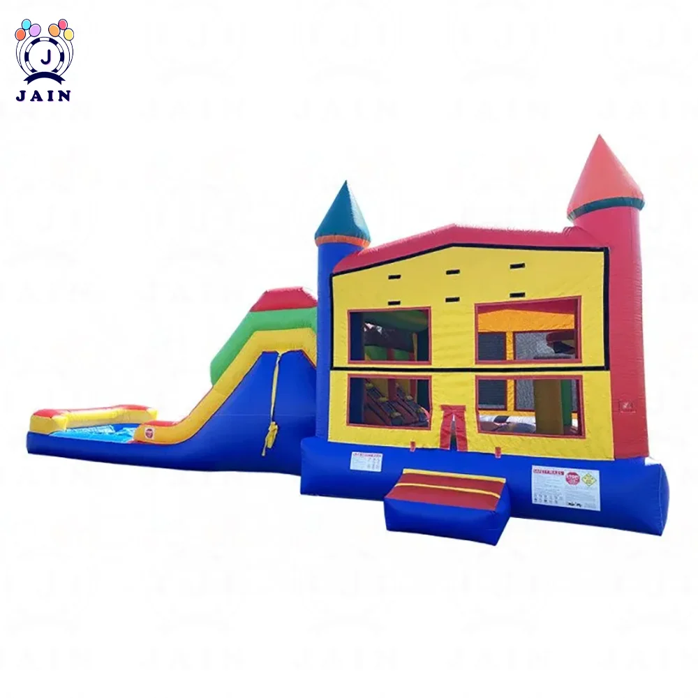 Large Inflatable Bounce House with Blower for Children Outdoor Long Slide Castle,Inflatable Playground with Blower, 33FT