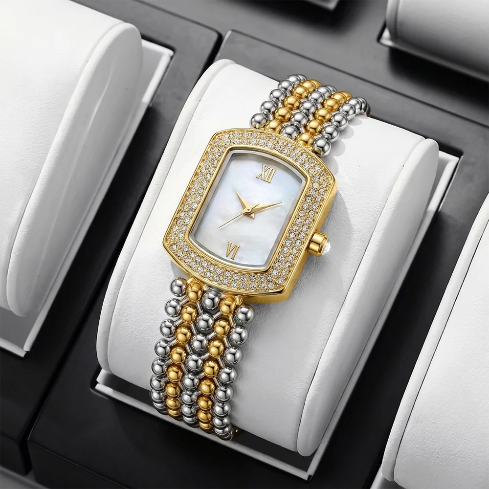 Luxury Rectangle Crystal Quartz Wristwatch for Women Fashion Ladies Bracelet with Diamonds Shiny Rhinestone Chain Ladies Watch