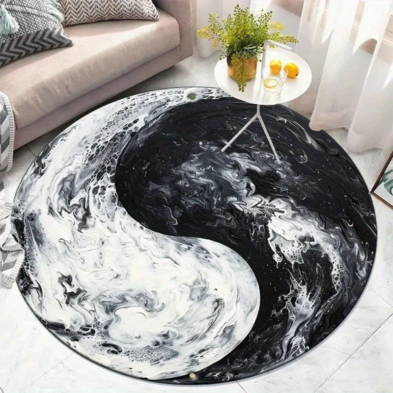 Round Rug – Non-Slip Machine Washable Carpet with Sakura, Goldfish & Tree Design for Living Room & Bedroom