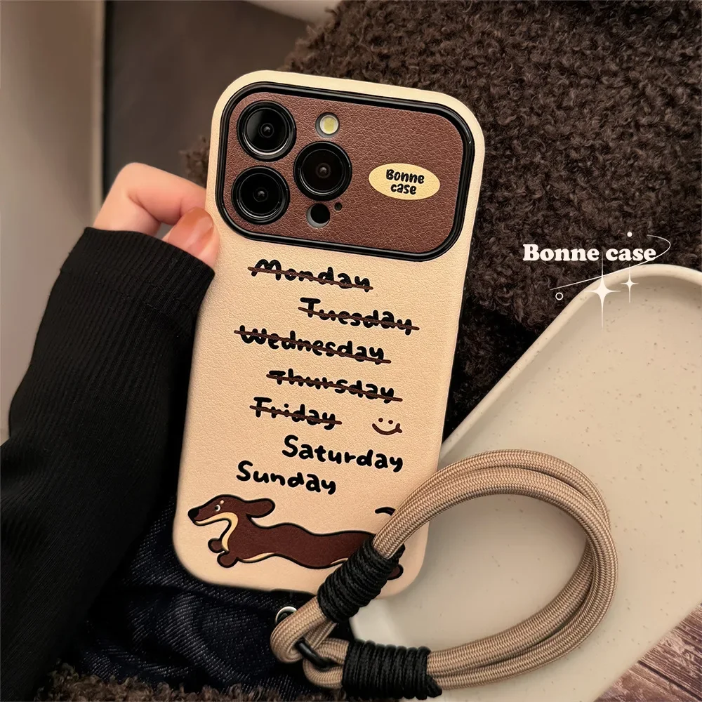 Ins Style Happy Sausage Dog Dachshund Phone Case for IPhone16 15 14 12 13 11 Pro ProMax Plus X XR Shockproof Phone Cover