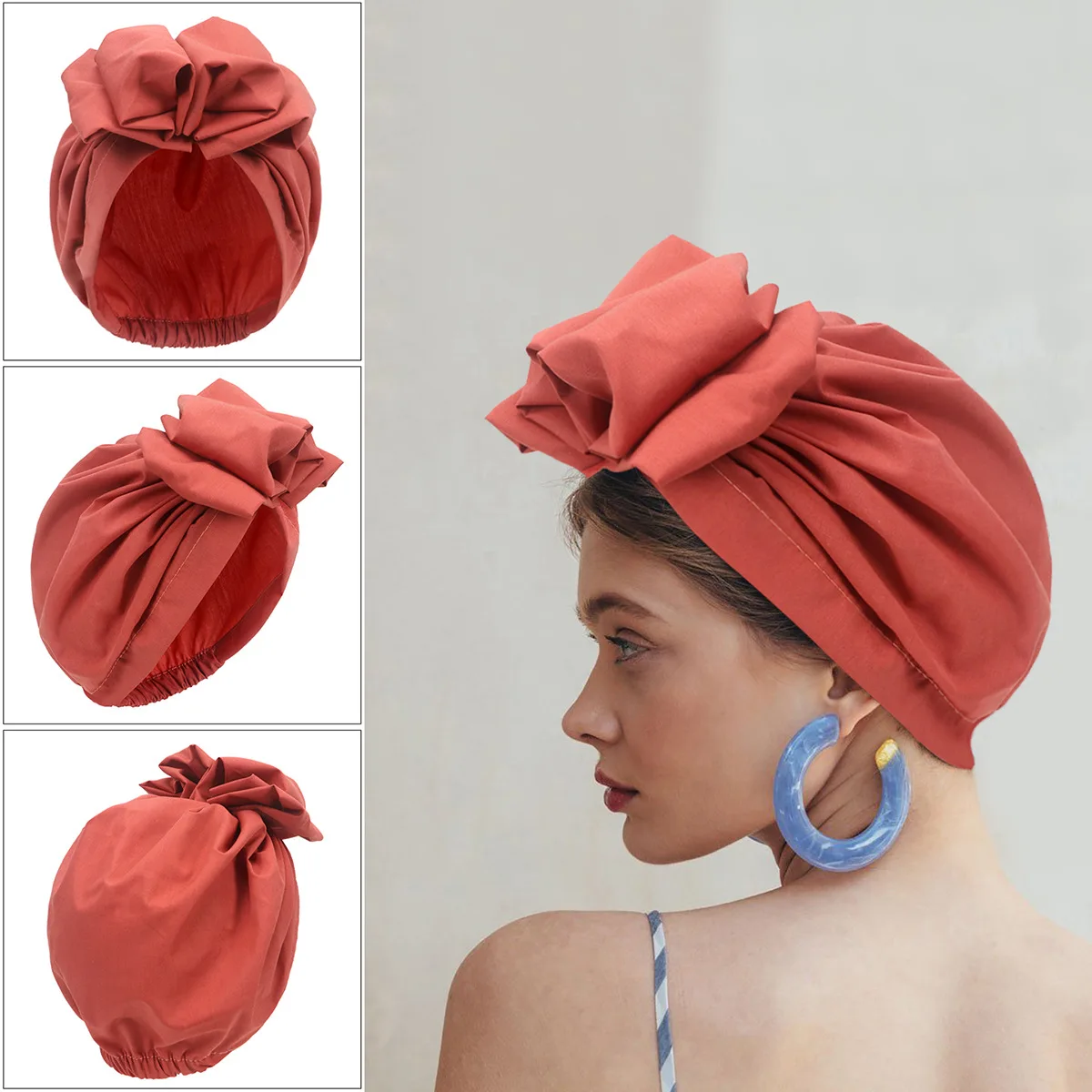 2022 French Retro Women Turban Cap Flower Ladies Headwrap Beanies Muslim Headscarf Bonnet Female Headpiece