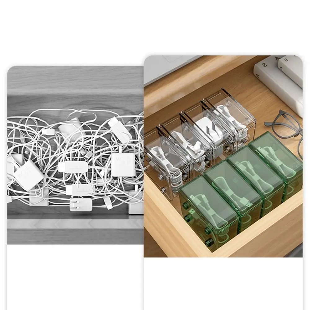 1Pc Transparante Datakabel Opbergdoos Plastic Data Line Opslag Container Voor Bureau Headset Briefpapier Multifunctionele Opslag