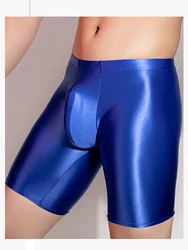 Bóxer liso de satén para hombre, lencería Sexy, pantalones cortos, bragas antideslizantes, ropa moldeadora de alta elasticidad