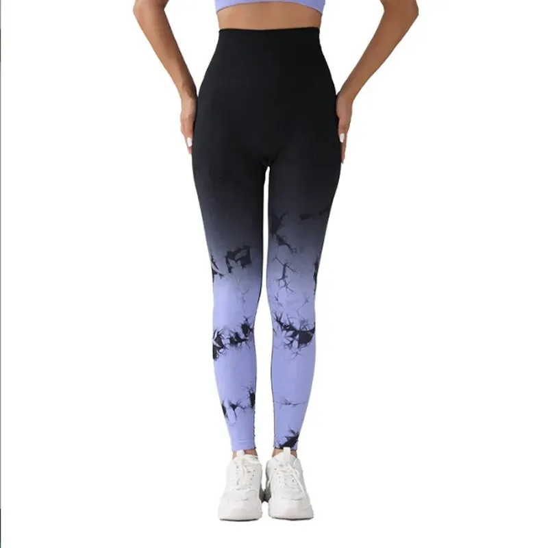 Pants Women's Integrated Fabric Gradient Tie Dye Style Yoga Sports Peach Hip Slim-fit High-waisted Leggings