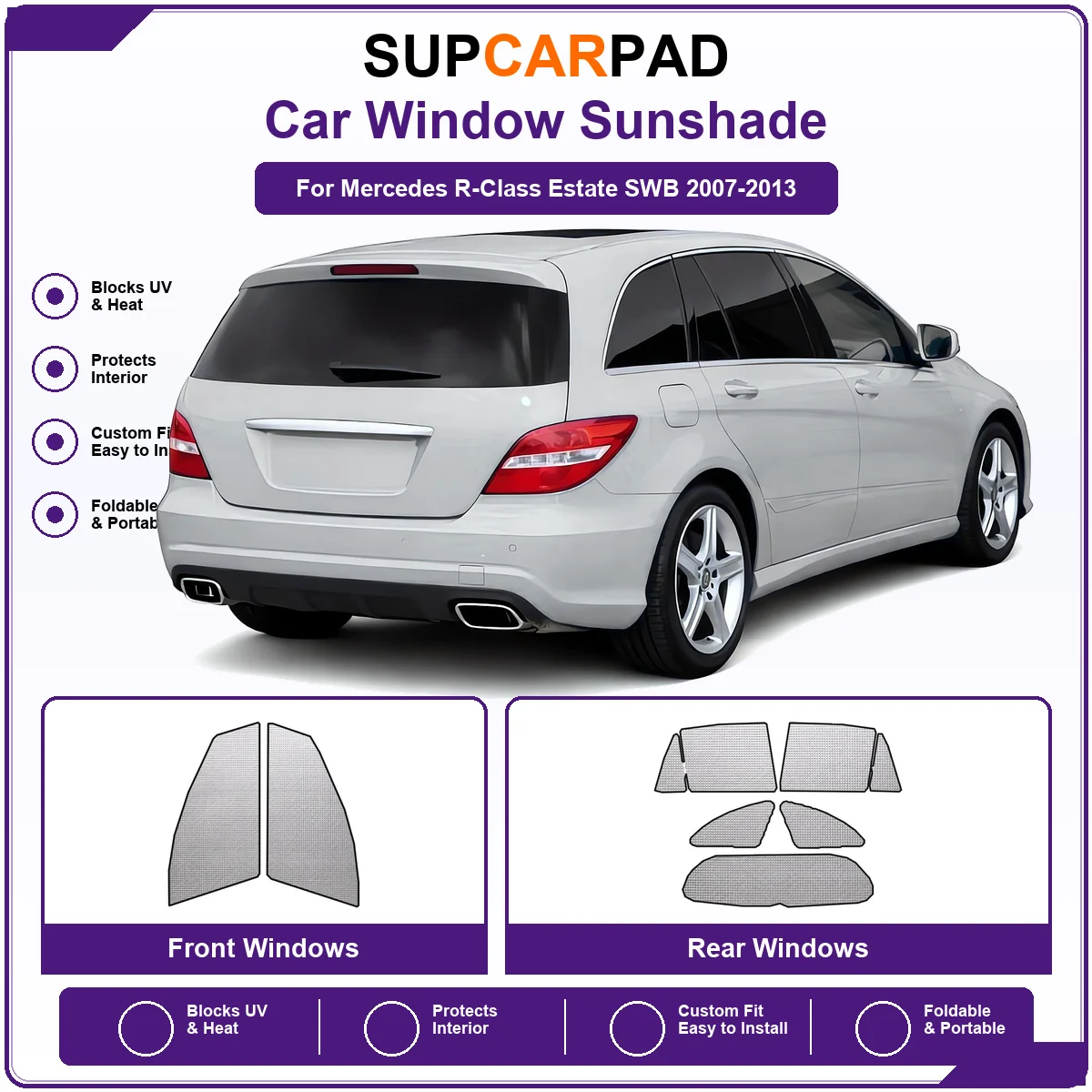 For Mercedes R-Class Estate SWB 2007-2013 Pre‑Cut Auto Window Sunshade Anti‑UV Car Sun Visor Protector