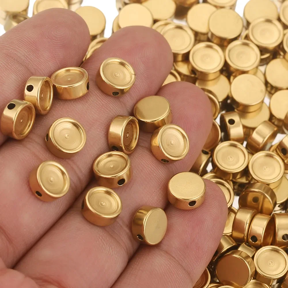 

10Pcs FIT 8 10 Stainless Steel Flat Blank Resin Cabochon Setting Beads Tray To Make Bracelets Gold Plated Spacer Jewelry Making