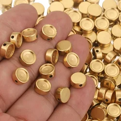 10Pcs FIT 8 10 Stainless Steel Flat Blank Resin Cabochon Setting Beads Tray To Make Bracelets Gold Plated Spacer Jewelry Making