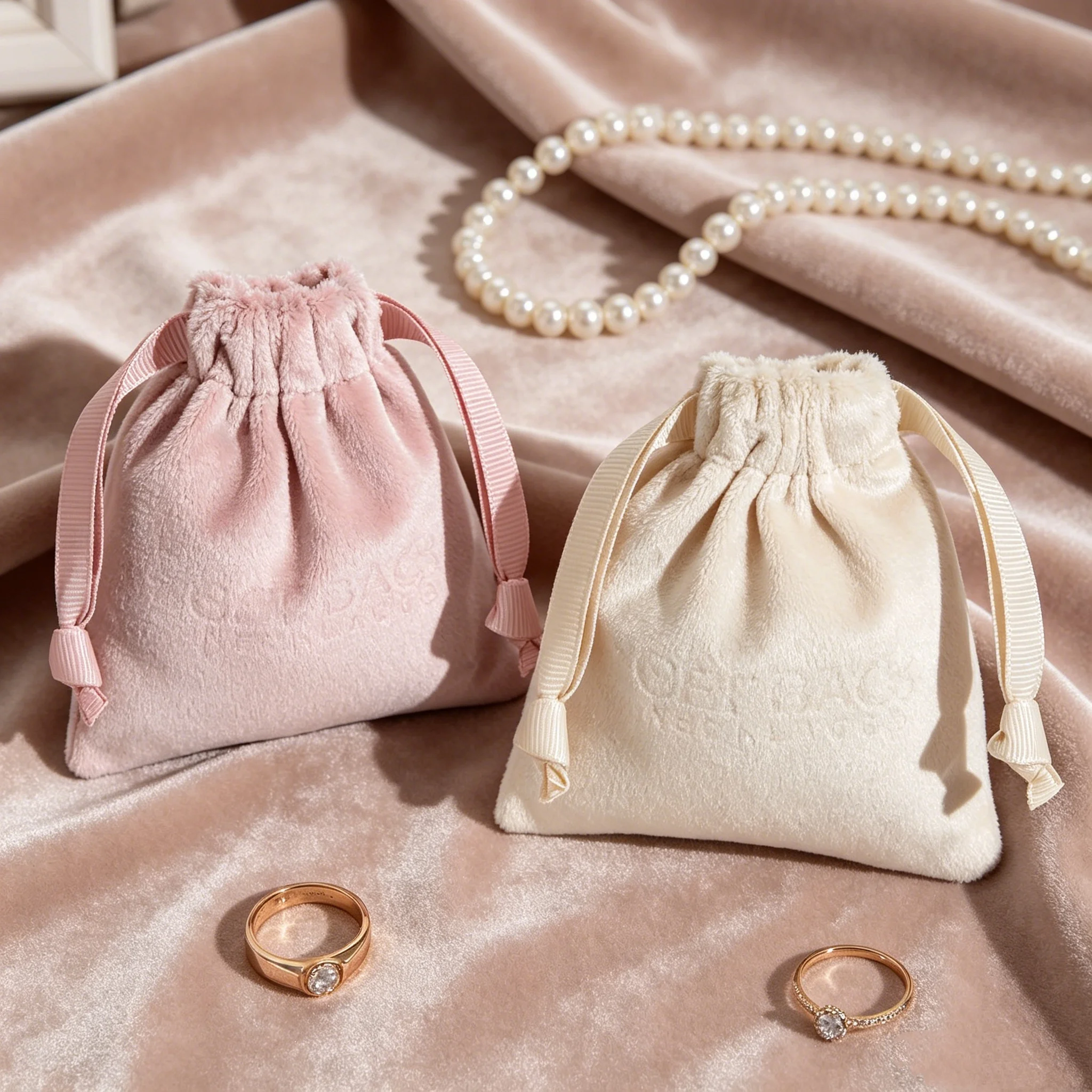 

SheepSew 50pcs High End Small Velvet Storage Bag for Bracelet Necklace Earring Custom Logo Printed Velvet Drawstring Jewelry Pou